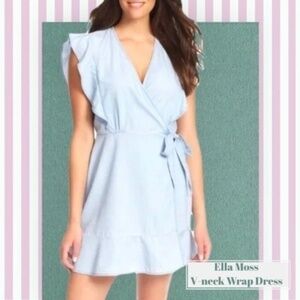 ELLA MOSS V-Neck Flutter Cap Sleeve Lt. Blue Cotton Wrap Dress NWOT/XL